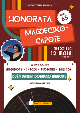 Bobrowniki (pow. łódzki) Wydarzenie Spektakl Honorata Magdeczko-Capote, wieczór z dużą dawką dobrego humoru. Nie tylko dla kobiet.